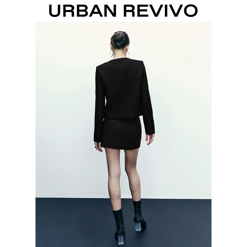 URBAN REVIVO Fashionable Tweed Jacket for Women UWG130014 Casual Outfit 2025 Women Clothing Girl Elegant Fashion Trendy and Versatile OOTD
